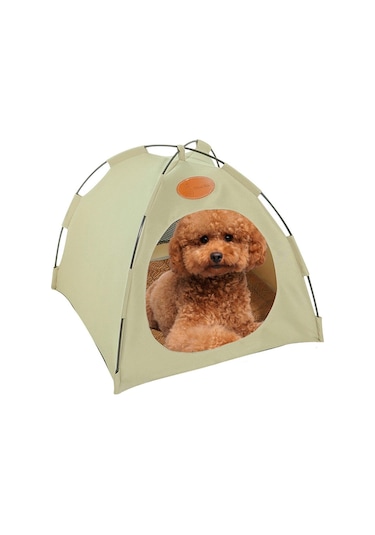 Geeroyoo Katlar İçin Taşınabilir Katlanabilir Çadır Ev, Yastıklı M Bej Renk, 40x40x37cm