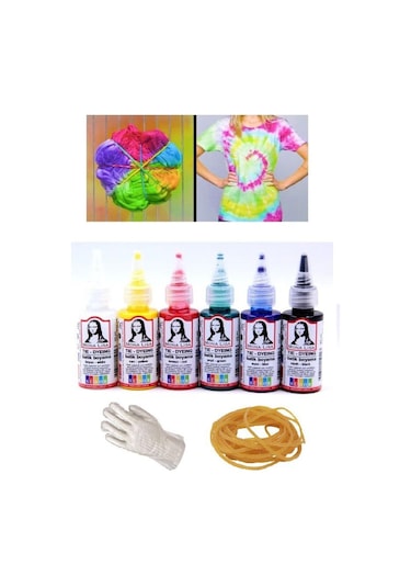 Batik Boyama Seti 6x40 ml Poşet Eldiven 10 Adet ve Para Lastik 20