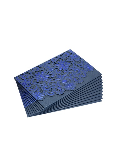 Yaozixa 10 Adet Mavi Perl Kağıt Davetiye Kılıfı - Düğün, Doğum Günü, Toplantı İçin Zarif Emboslu Desenli Davet Kartı Standart