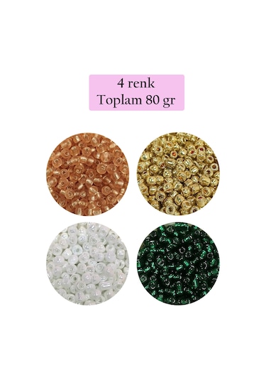 Dökme Cam Kum Boncuk 8/0 3 Mm - 4 Renk - Toplam 80 Gram - Bnc416