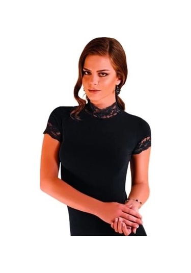 Kadın Dantelli Kısa Kollu Elastan Bluz 2144 Kirmizi
