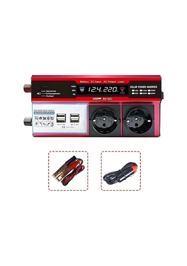 12v 2000w Modifiye Sinüs İnverter Araç Ve Güneş Enerjisi Uyumlu, Çift Usb, Çift Priz Ve Çakmaklık Ep