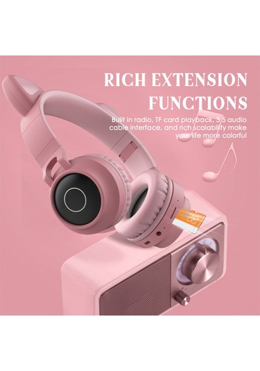 Singree "kablosuz Kulaklık: 7 Renkli Işık Efektli Kedi Kulaklı Bluetooth 5.3, Tf Kart Ve Fm Modu İle Müzik Keyfi"