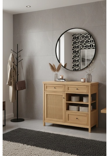 Altea Rattan Detaylı Çok Amaçlı Masif Büfe Ahşap