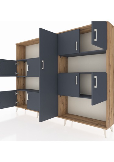 Arges Dolap 10 Raflı 9 Kapaklı 220x30x163 Çam-antrasit Çam-antrasit