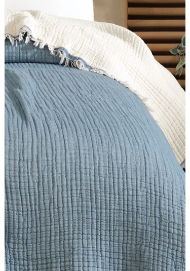 Varol 5 Katlı %100 Pamuk Müslin Yatak Örtüsü 230x240 Cm Mavı/cıftkısılık Mavi