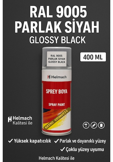 Helmach Ral 9005 Parlak Siyah Ve Mat Siyah Sprey Boya 400 Ml