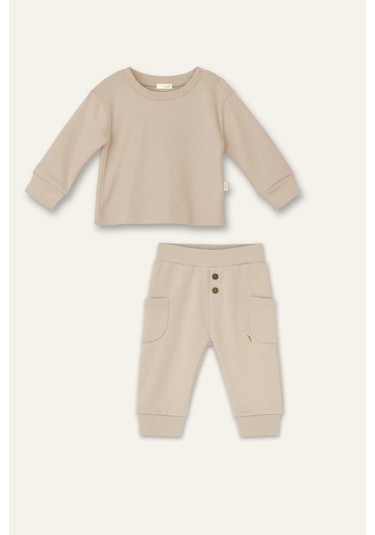 Mininio Unisex Bebek Organik İkili Takım - Ekru Ekru