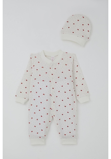 Breeze Kız Bebek Tulum Çilek Desenli 0-6 Ay, Ekru