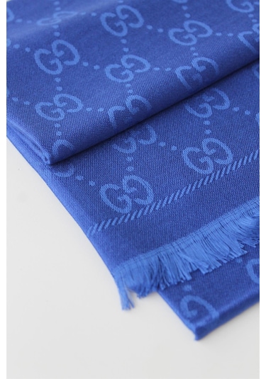 Miorel Scarfs G Desen Çift Taraflı Kaşmir İpek Şal 4 Mevsim Soft Pamuklu Şal Saks Mavi