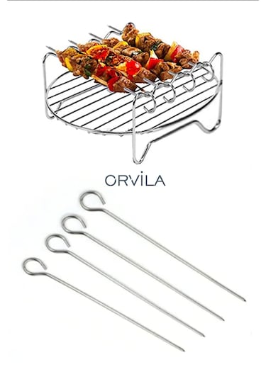 4 Adet - Ömür Boyu Paslanmaz Airfryer Kebap Şişi - 20 Cm Mangal Şiş