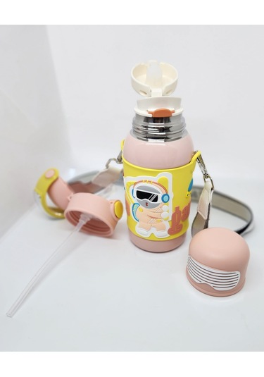 Shotay St-8812 Space 600ml Çift Başlık Kapak Termos Matara Pembe