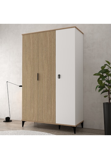 6304 Neva 3 Kapılı 200 Cm Gizli Çekmeceli Gardırop , Elbise Dolabı , Genç Odası Yunus - Beyaz