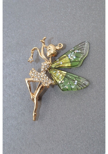 Peri Kızı Broş. Taşlı Tasarım Broş. Gold Renk Peri Kızı Broş. Yaka Iğnesi Broş. Kadın Broş. Broş. Çok Renkli