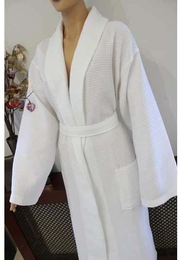 Bornoz Beyaz Pike Şalyaka Sabahlık Ev Otel Banyo Bornozu L/Xl Beyaz