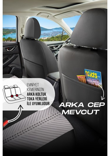 Gri - Siyah Panda Monte Carlo Serisi Velor Kadife Kumaş Oto Koltuk Kılıfı - Tam Set