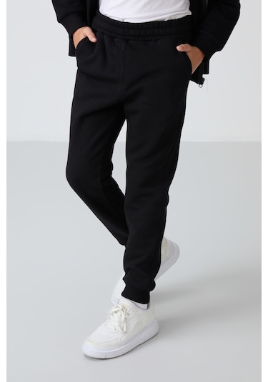Tommy Life Siyah Pamuklu Kalın İçi Tüylü Yumuşak Dokulu Standart Fit Nakışlı Erkek Çocuk Eşofman Takım - 11256 Siyah