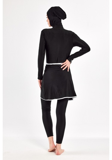 Uv Korumalı 3 Farklı Şekilde Giyilebilir Likralı Etekli Tesettür Mayo 1109 Siyah02 Siyah02