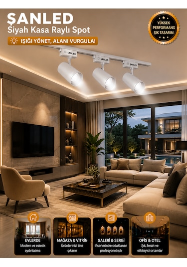 Led Beyaz Kasa Beyaz Işık 35w Raylı Spot / 8 Adet 3 Metre Ray Gün Işığı