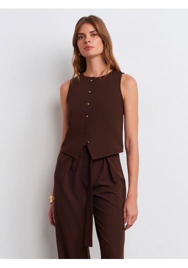 Dilvin 50528 Pens Detaylı Yelek-kahve Kahve