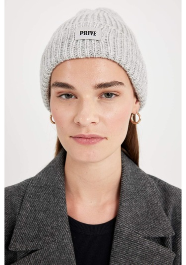 Defacto Kadın Dokuma Etiketli Kışlık Bere R7539az24wngr211 Gri