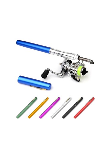 Katlanabilir Olta Makarası Kombinasyonu Mini Kalem Olta Takımı Teleskopik Olta Kamışı Döner Makara Kombinasyonu Takımı D Siyah