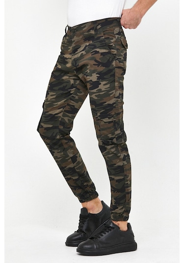 Slim Fit Körüklü Cep Paça Lastikli Esnek Kumaş Erkek Kargo Pantolon haki