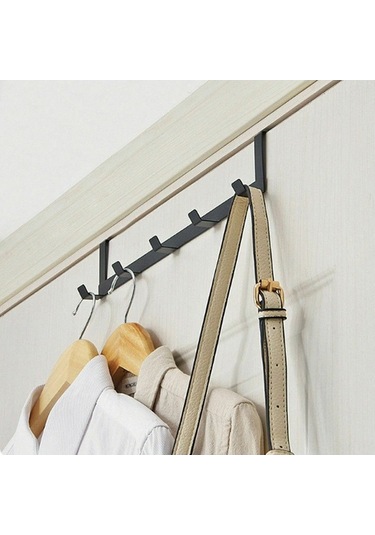 Besthome1 5 Kanca Rustsuz Kapı Kurulu Beşik Dolap Organizatörü, Delme Yok Kurulum, 5 Kg Yük Kapasite, Siyah Demir Malzeme Siyah