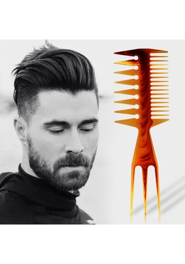Geeroyoo Üç Yönlü Masajlı Saç Tarak, Geniş Dişli Ve İnce Dişli Saç Şekillendirme Fırçası, Amber Renkli Saç Bakım Aracı