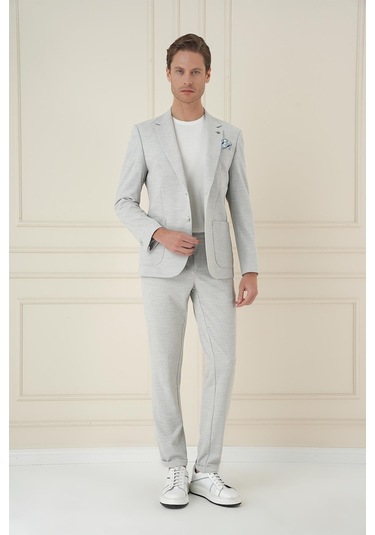 Comfort Fit Mono Yaka Çift Yırtmaç Torba Cep Casual Taş Ceket C 698 Taş