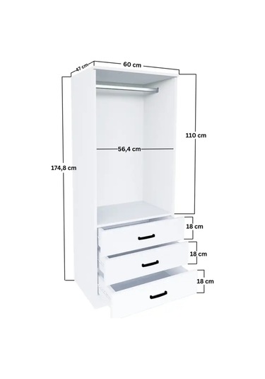 Easy Mat Beyaz 2 Kapılı 3 Çekmeceli Gardırop Beyaz