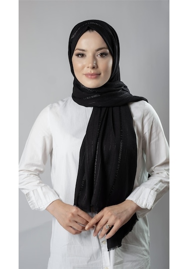 Siyah Çizgili Şal Viskon Kumaş Bursa Dolama 202110 01 Siyah