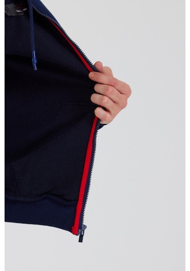 Polostate Erkek Fermuarlı Kanguru Cep 3 İplik Sweatshirt Lacivert