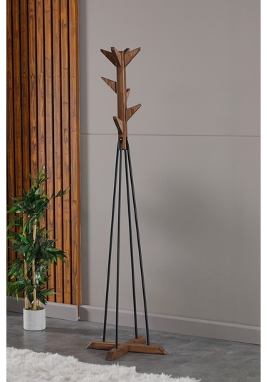 Ayaklı Elbise Askısı Portmanto Askılık Ceviz Rengi Diğer