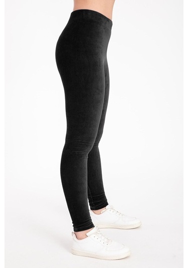 Kadın Yüksel Bel Kadife Fitilli Tayt SiYAH