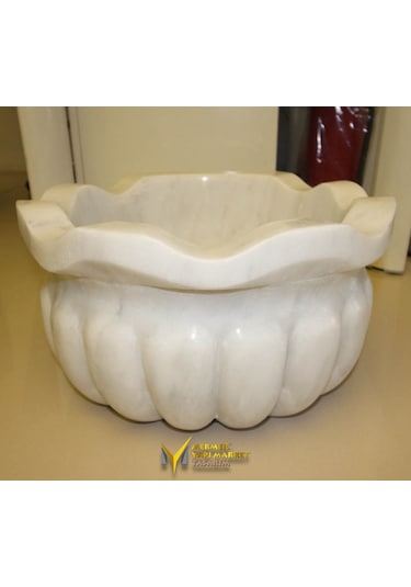 Afyon Beyaz Mermer Fırfırlı Kavun Dilimli Dizayn Kurna