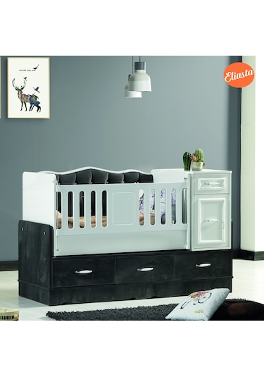 Bebek Odasi Takimi Uzamali Sallanir Beşik 3 Kapili Dolap Gardirop Beyaz  -  Gri