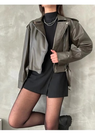 Genculus Kemerli Kadın Deri Ceket Yeni Sezon Oversize Çok Renkli