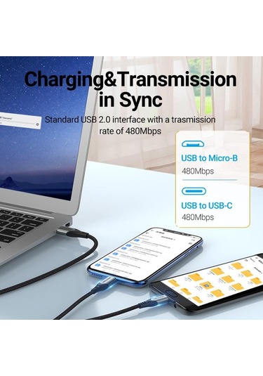 Vention 2 İn 1 Usb C Tipi Kablo Xiaomi Redmi İçin Not 10 Huawei Mikro Usb Kablosu İçin Usb Şarj Kablosu