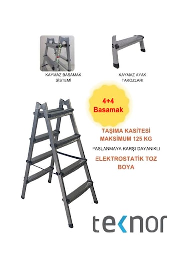 Çift Taraflı Dayanıklı 4+4 Metal Basamaklı Merdiven