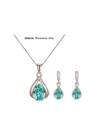 Yeşil 1 Takım Gelin Kolye Küpe Geometrik Rhinestone Takı Düğün İçin Hafif Parlak Takı Seti Yeşil