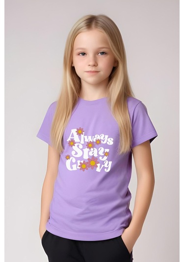 Always Stay Baskılı Kız Çocuk Tişört Ve Eşofman Alt-üst Takım Lila