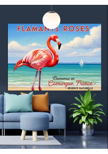 Flamingo Sahilde Dekoratif Kanvas - Mdf Ahşap Tablo