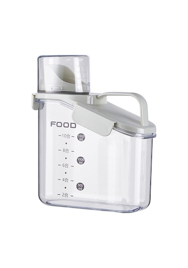 Ezere Nem Geçirmez Pratik Ölçü Kaplı Baharat Ve Tahıl Kavanozu 1600ml Beyaz