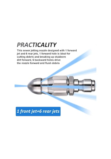 Gümüş-1/4 İnç Paslanmaz Çelik Basınçlı Yıkama Drenaj Kanalizasyon Temizleme Borusu Jetter Sprey Hızlı Fiş Tahliye Hortumu Memesi Arka Aşınma Direnci
