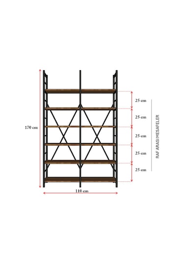 6 Raflı Metal Kitaplık İki Modül-metalk02-petra