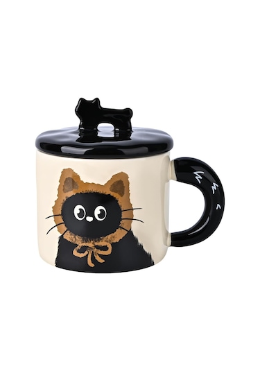 Suofeng Kedi Desenli Seramik Kupa - Kahve/bardak 370ml Dayanıklı Ev/ofis Kullanımı Kahve Severler İçin Kahve Fincanı Kahverengi