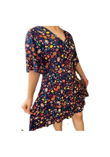 Eylül Moda Kadın Lacivert Çiçek Desenli Elbise