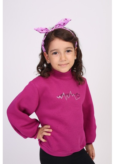 Toontoy Kız Çocuk Baskılı Sweatshirt Mürdüm