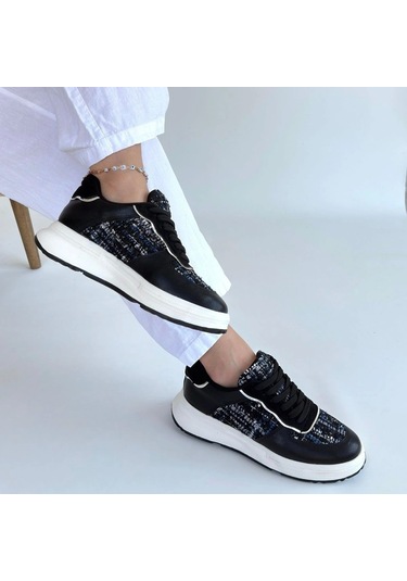 Hawer Siyah Cilt Bağcıklı Spor Ayakkabı Siyah